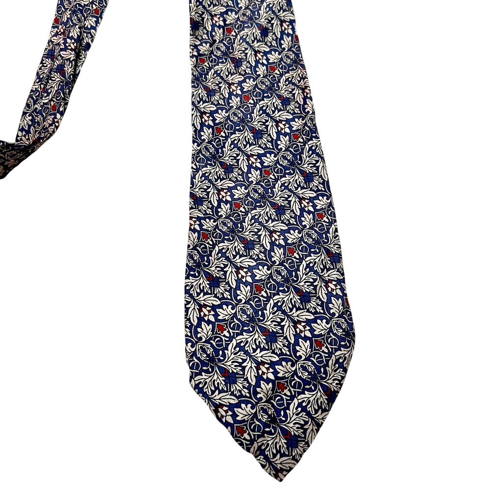 Smithsonian Institution Mens 100% Silk Tie Blue Floral Pattern Made in‎ Italy